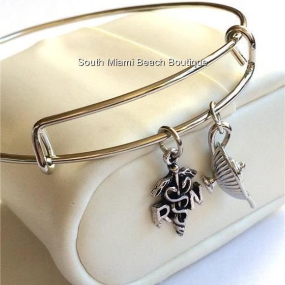 Nursing RN Caduceus Charm Bracelet Nightingale Lamp Nurse Graduation Gift - Picture 3 of 9